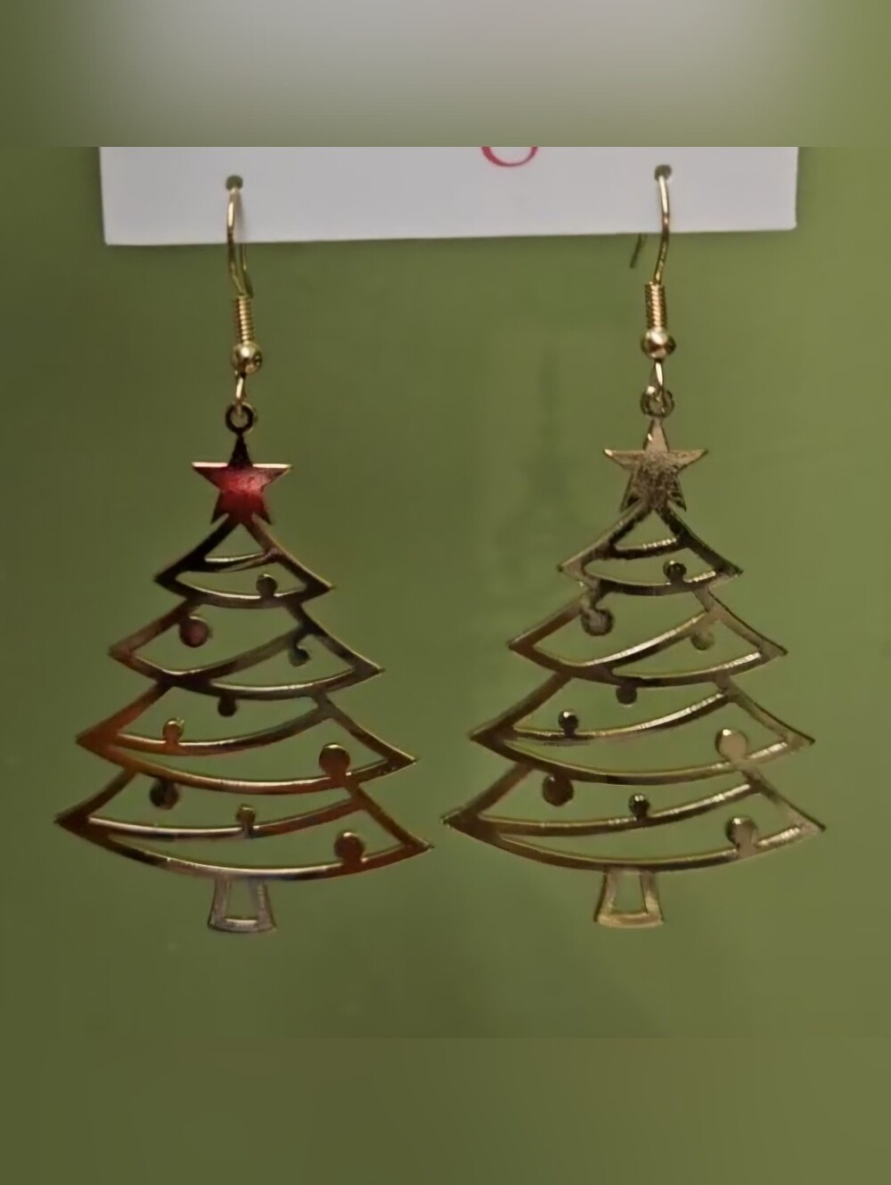 Gold Christmas Tree Earrings Holiday Festive - Picture 4 of 14